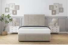 Sloomy Lisbon Cream Plush Divan Bed With Mattress 2 Drawers Left Side With 54" Floor Standing Headboard & 12" Matching Footboard 4' Small Double | Cream | Cream | Small Double | 1