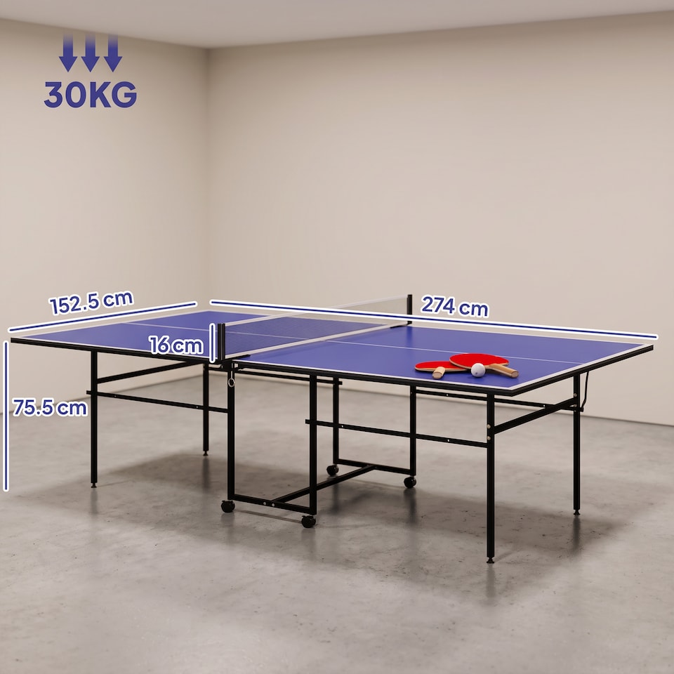 image 1 of SPORTNOW 9FT Holding Tennis Table w/ Four Wheels, for Indoors, Blue