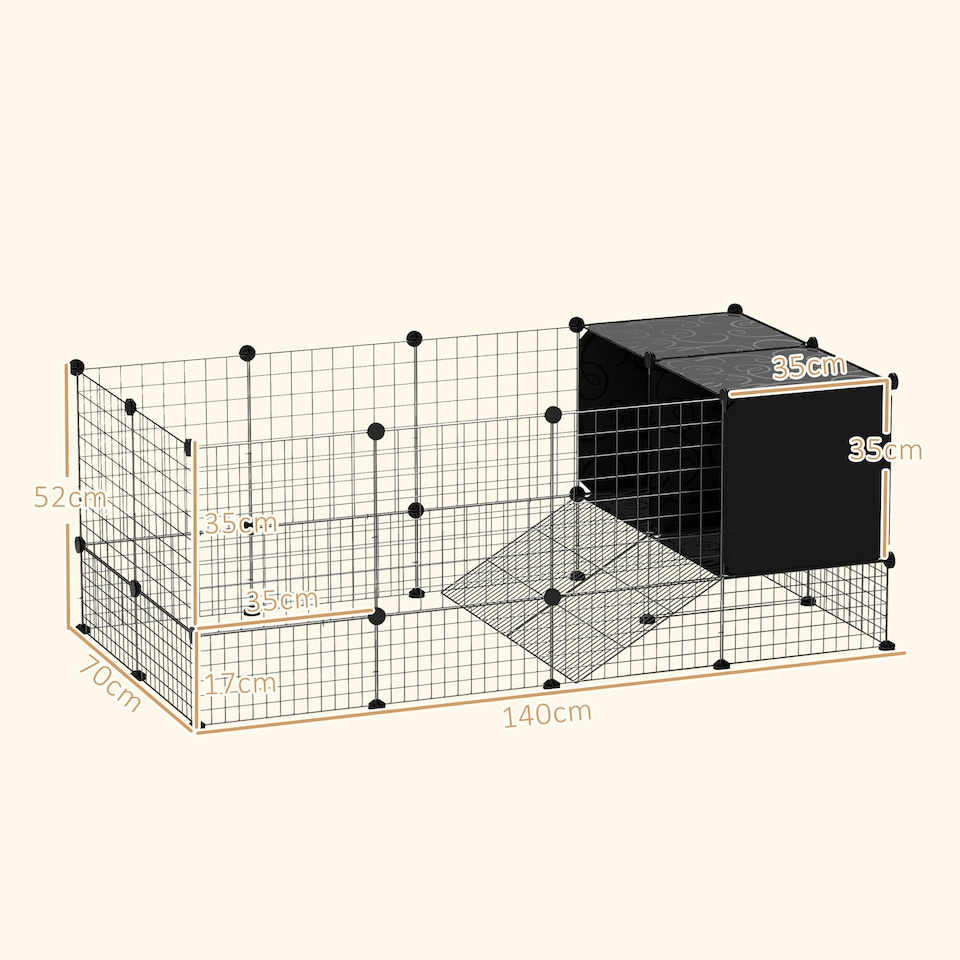 image 1 of PawHut DIY Small Animal Cage w/ Elevated Huts, for Guinea Pigs, Rabbits