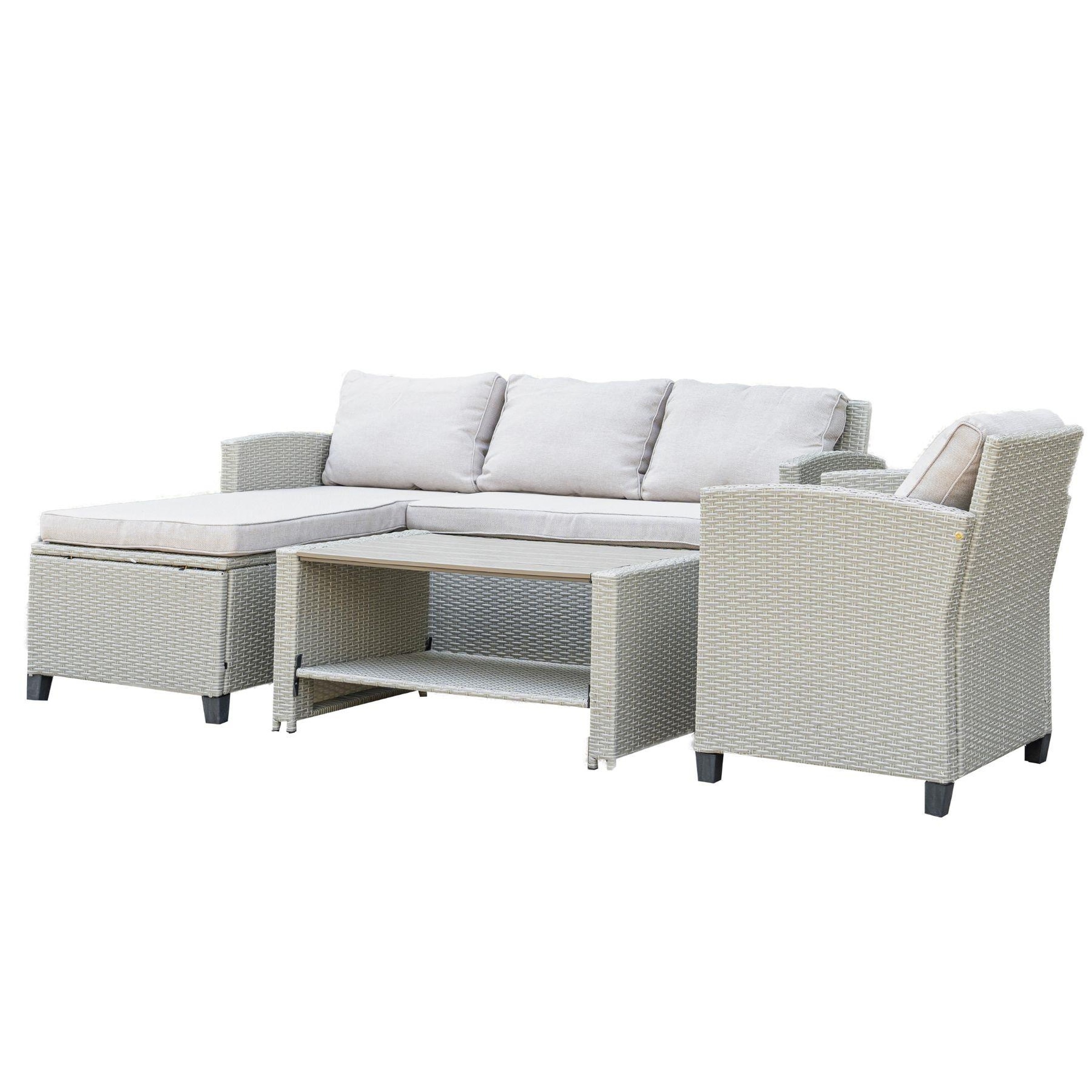 Trapani 4 Piece Garden Patio Furniture Set Corner Sofa Table Chair Cushions