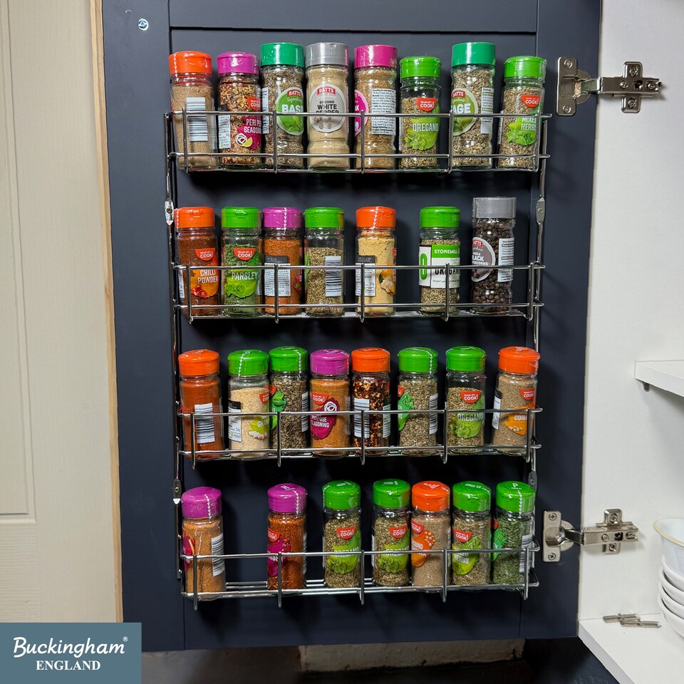 image 1 of Buckingham 4-Tier Spice Rack Cupboard Jar & Packet Organizer for Kitchen Storage 38.5 cm | Silver
