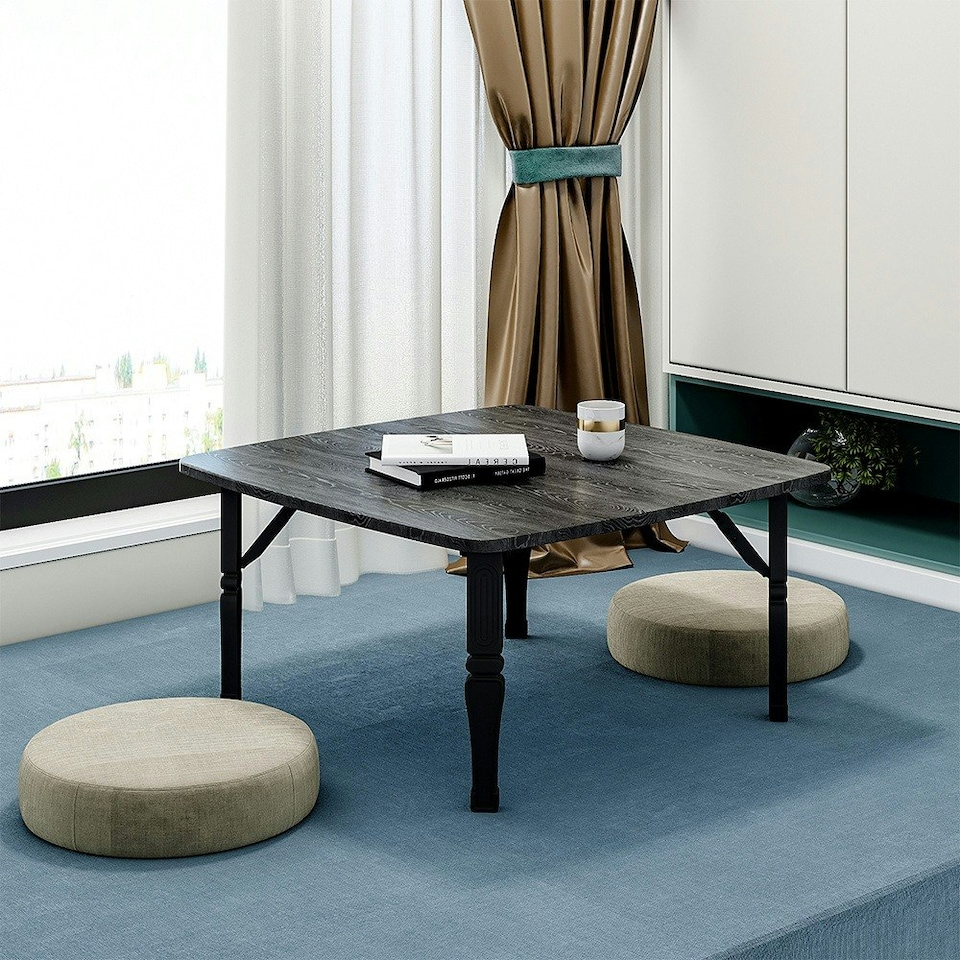 image 1 of Living and Home Square Wooden Folding Coffee Table - Black - 70cm
