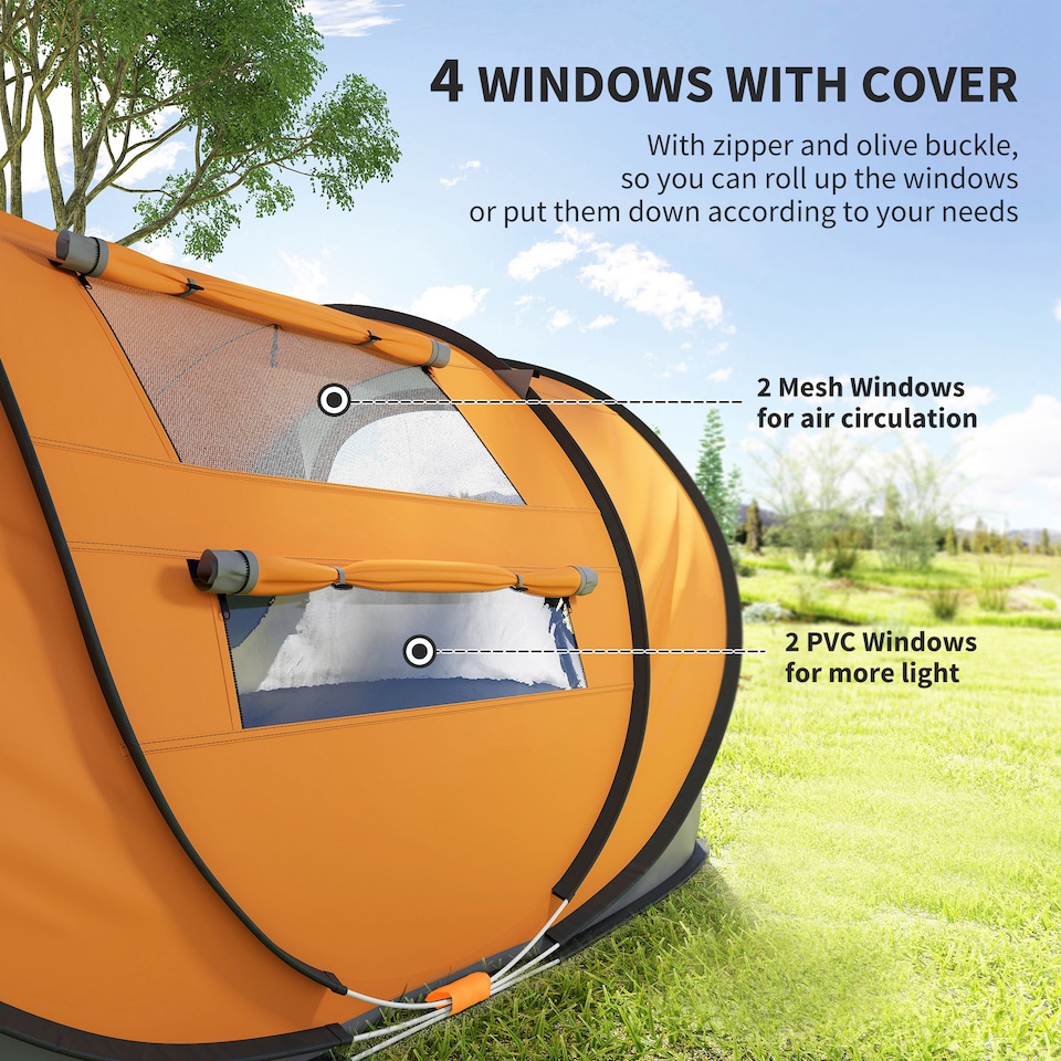 image 1 of Outsunny Camping Tent Dome Pop-up Tent with Windows for 4-5 Person Dark Green
