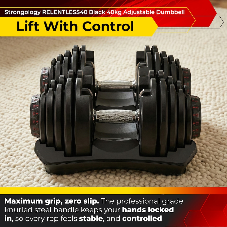 image 1 of Strongology Adjustable Smart Dumbbell Pair from 5kg to 40kg Home Fitness Weights