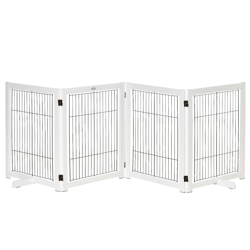 image 1 of PawHut Freestanding Pet Gate Safety Barrier 4 Pannel with Support Feet White