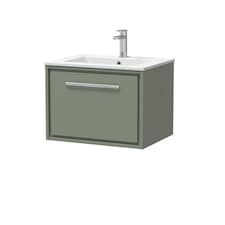 Bathroom Wall Hung Single Soft-Close Drawer Vanity Unit, Green, 600mm | Green | Reed Green | 1