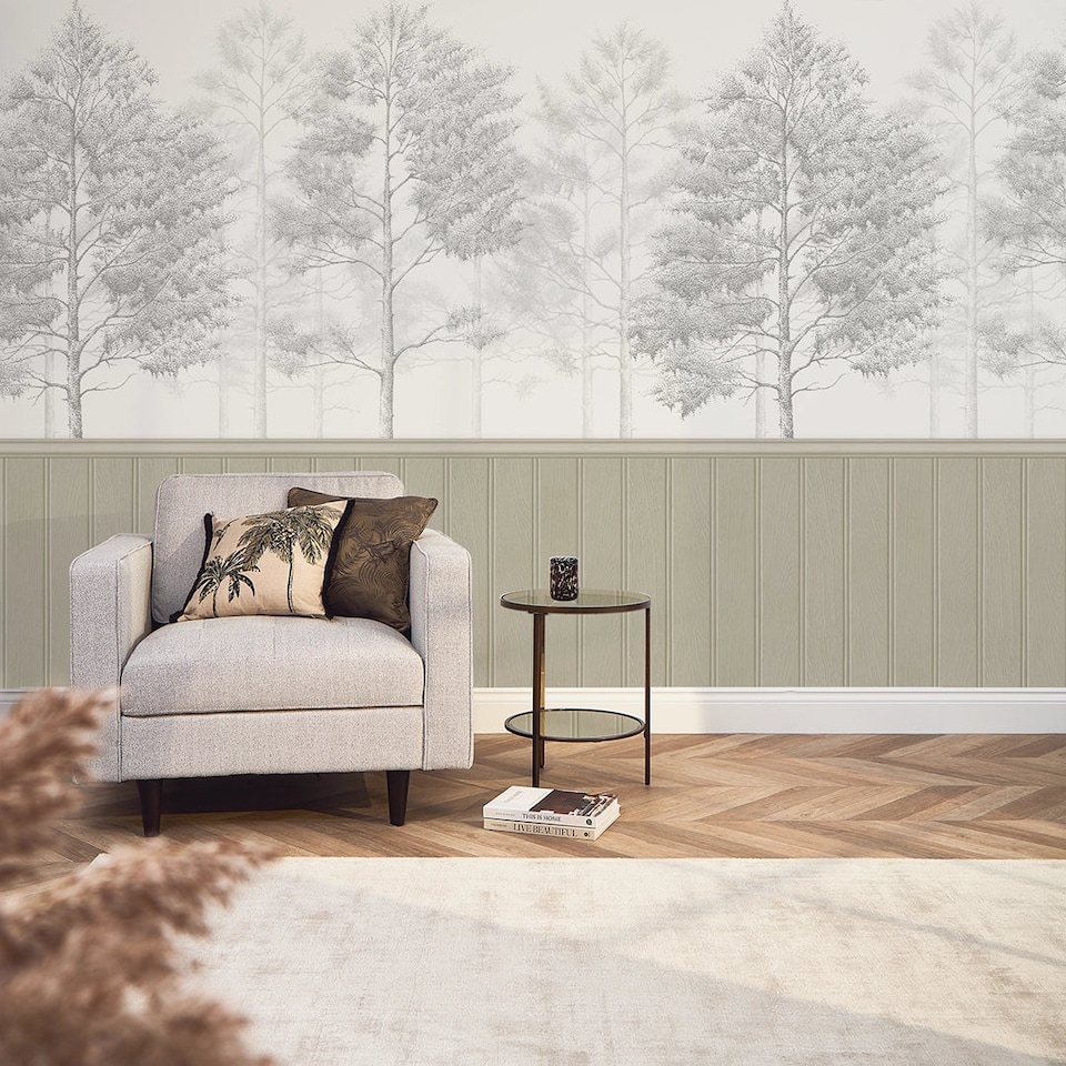image 1 of Woodland Whisper Panel Wallpaper in Taupe | Cream | Neutral