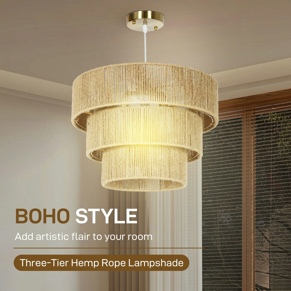 image 1 of HOMCOM Boho Hemp Rope Pendant Light, Ceiling Light for Bedroom, Light Brown