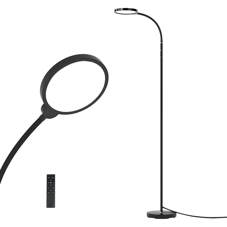image 1 of Emitto LED Floor Lamp Dimmable Standing Reading Light Remote Control Black 12W