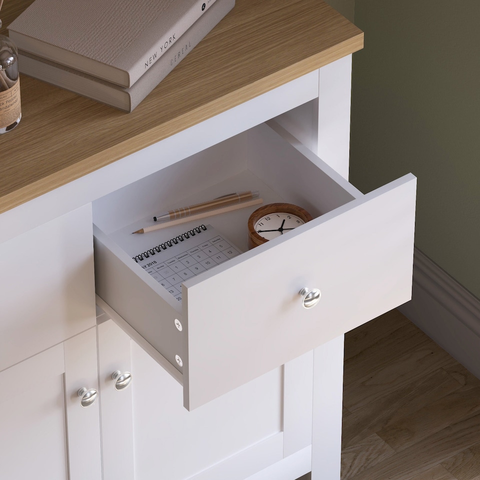 image 1 of Vida Designs Arlington 2 Drawer 2 Door Sideboard Shaker Buffet Cabinet Storage, White & Oak | White | White & Oak | 1