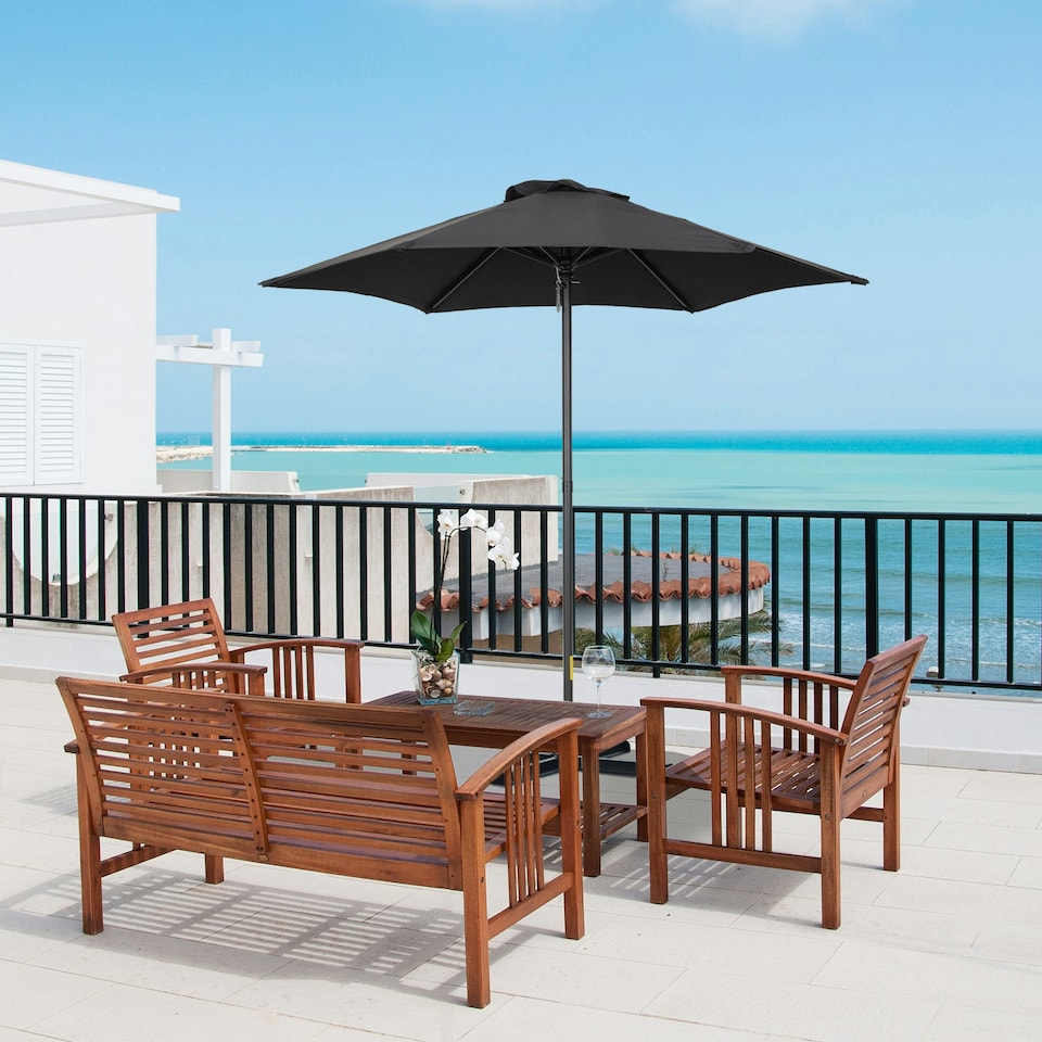 image 1 of Outsunny 2m Parasol Patio Umbrella, Outdoor Sun Shade with 6 Ribs Black