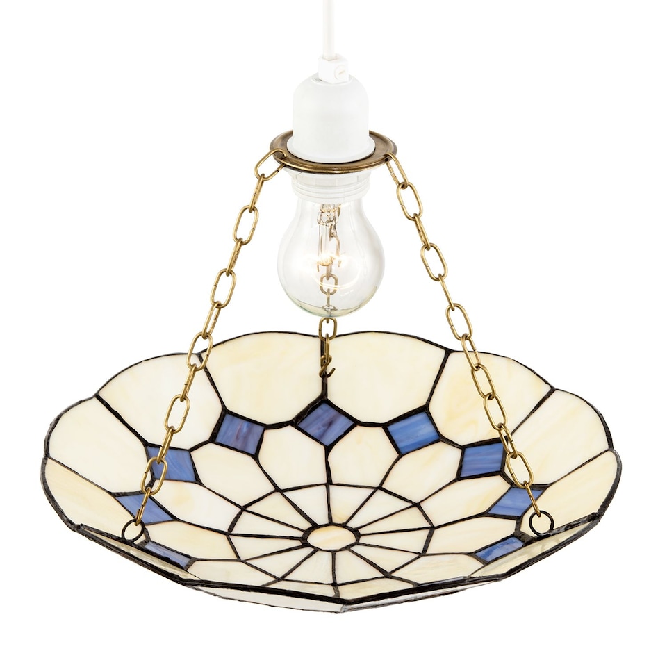 image 1 of Classic Amber Stained Glass Tiffany Pendant Shade with Purple Diamonds