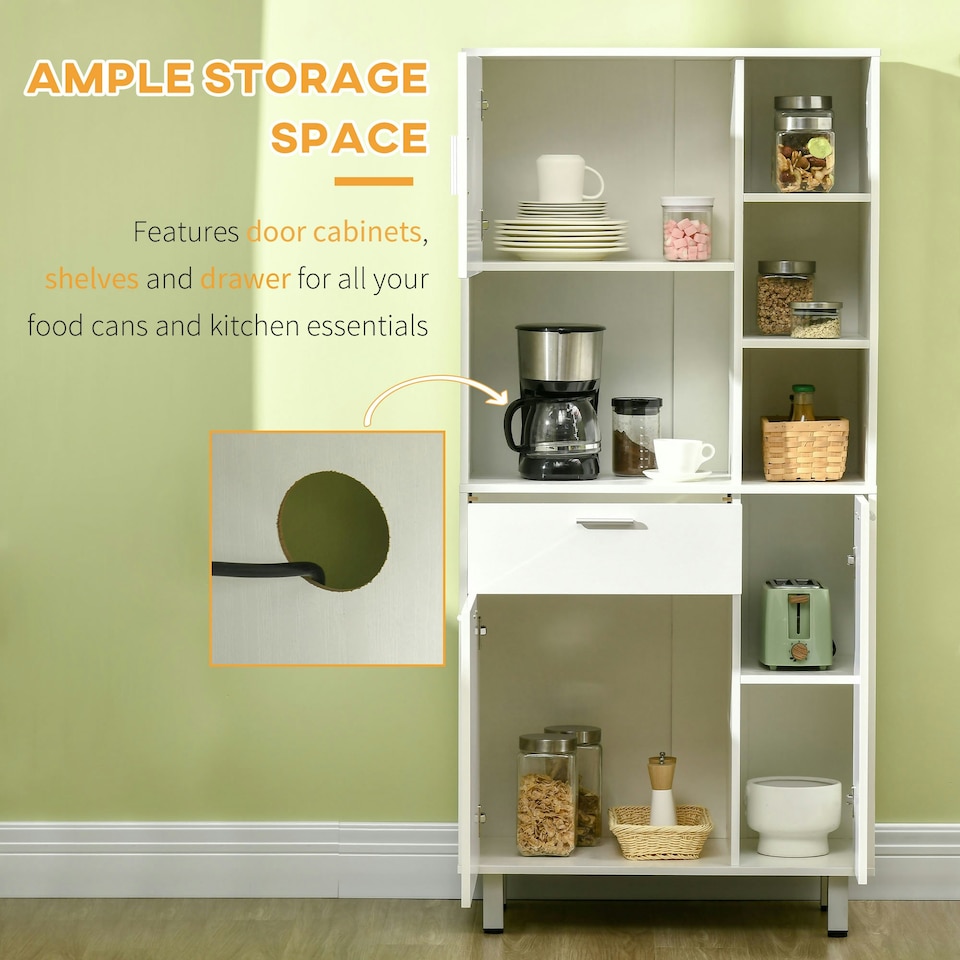 image 1 of HOMCOM Freestanding Kitchen Storage Unit w/ Cupboards, Cabinets