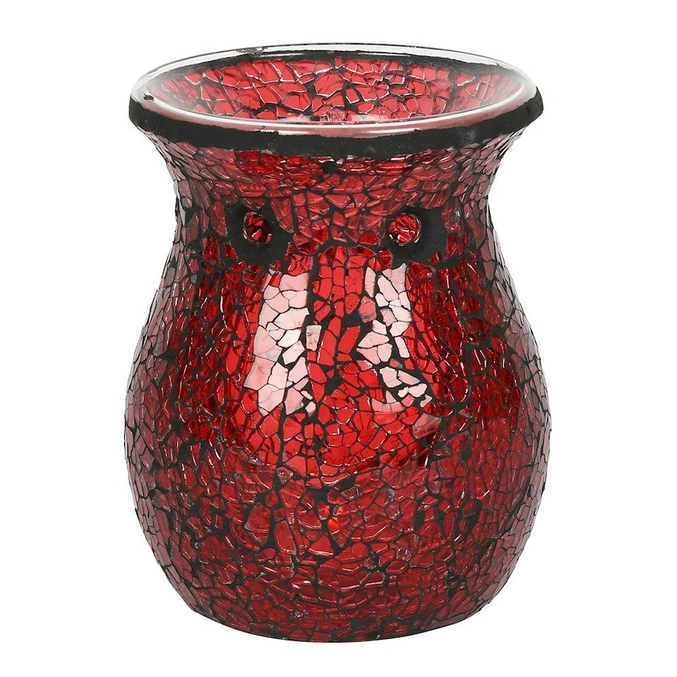 image 1 of Red Glass Crackle Oil Burner - 14cm