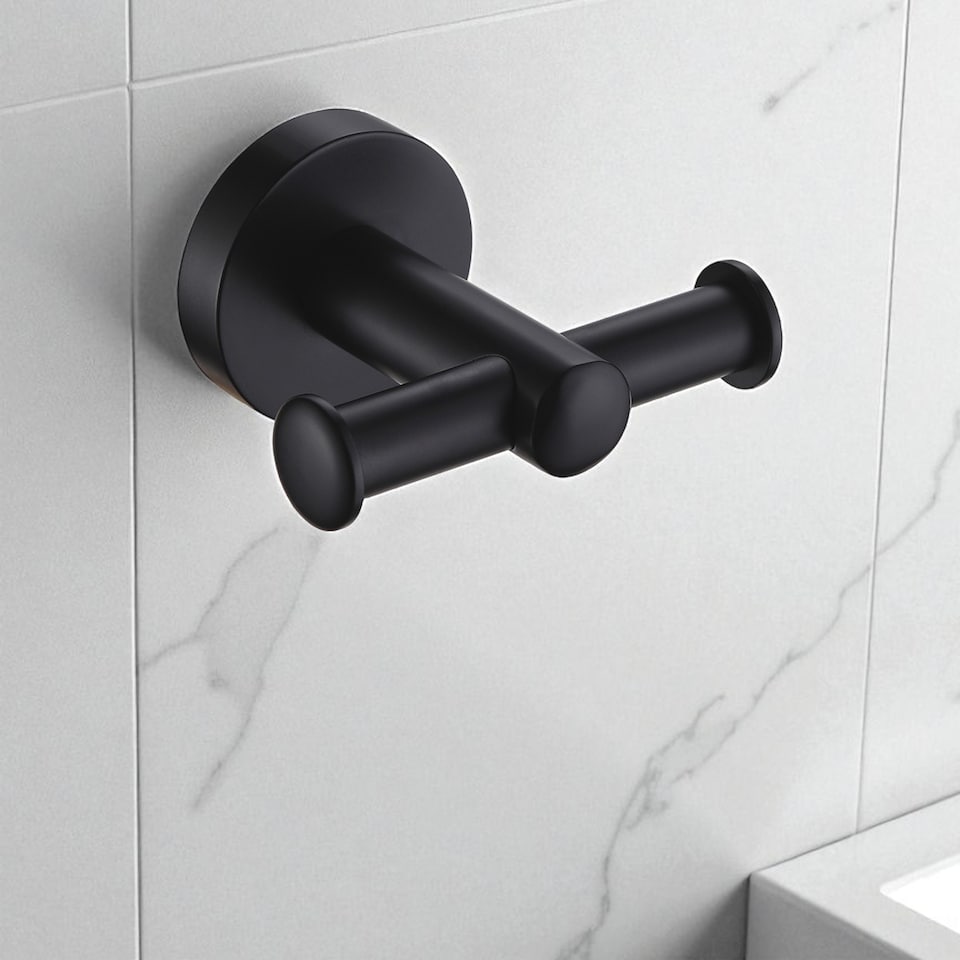 image 1 of Showerdrape Modernity Black Stainless Steel Wall Mounted 7 Piece Bathroom Accessory Set | Multi | 1