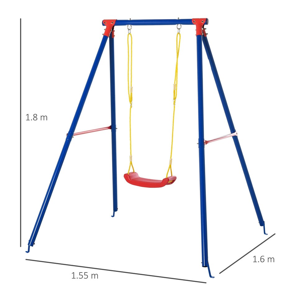 image 1 of Outsunny Metal Swing Set w/ Adjustable Rope A-Frame Stand Outdoor Playset