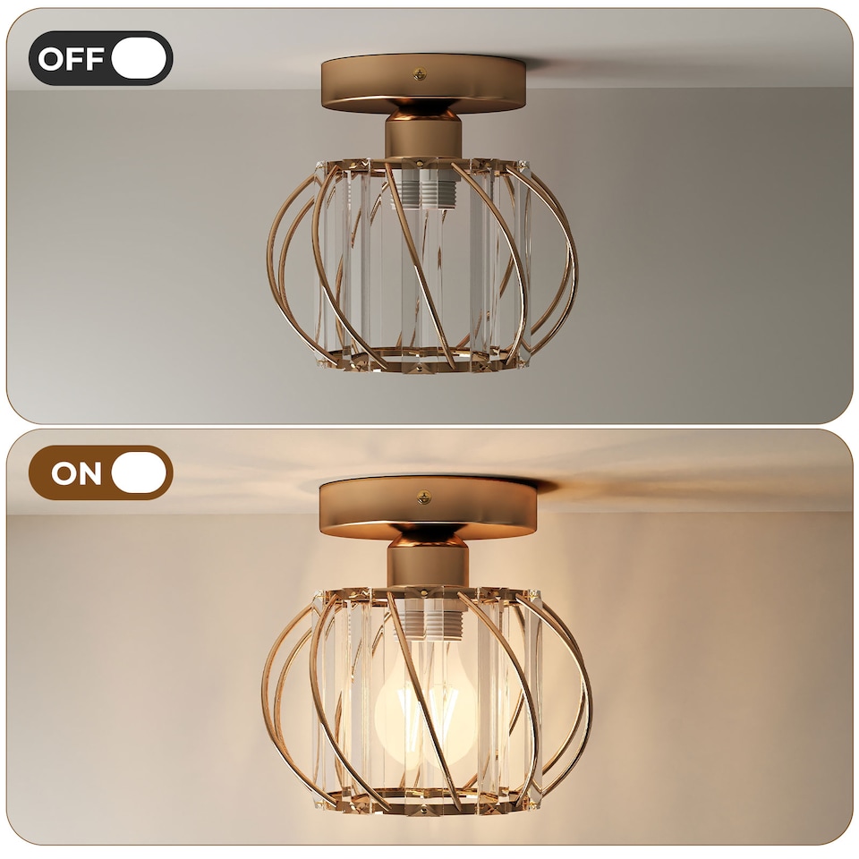 image 1 of Emitto Crystal Ceiling Light Semi Flush Mount Chandelier Modern Hallway | Gold