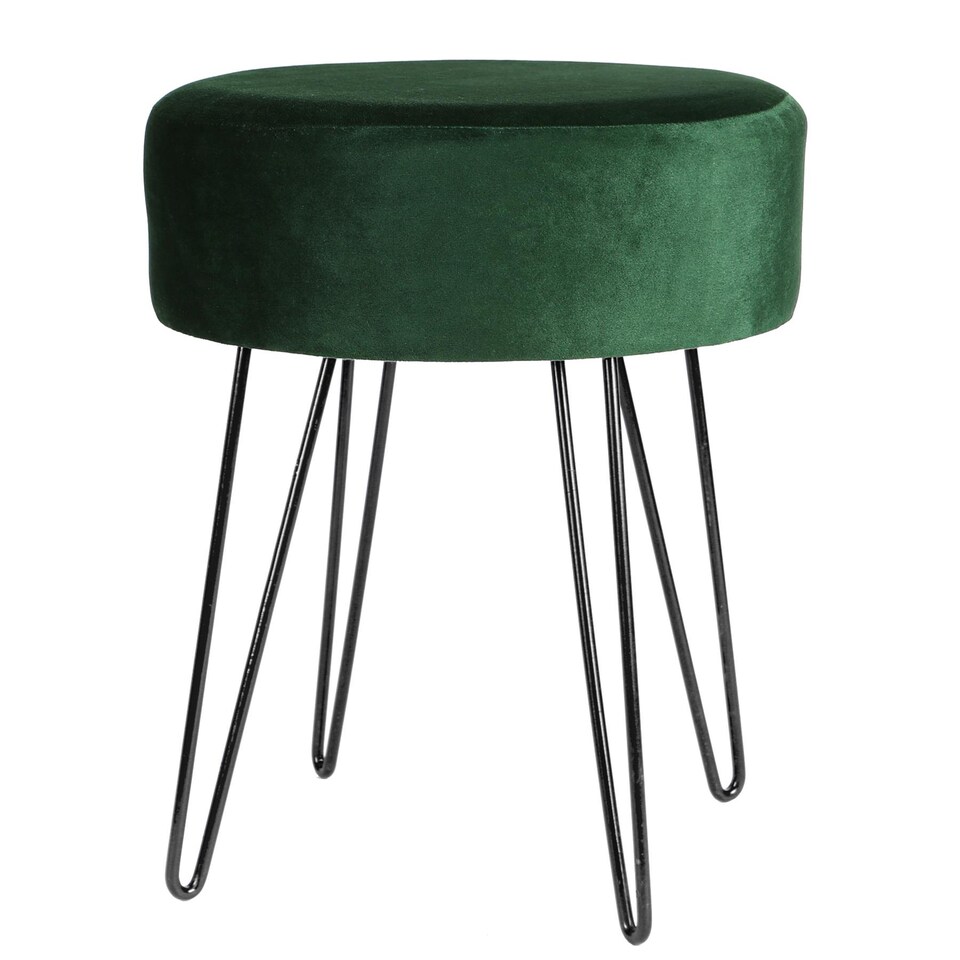 image 1 of Harbour Housewares Round Velvet Footstool - Green/Black | Green | Green/Black