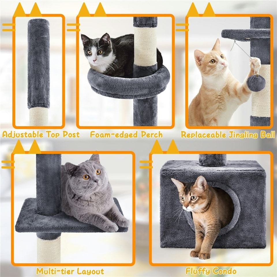 image 1 of Yaheetech Floor-to-Ceiling Cat Tree Dark Grey
