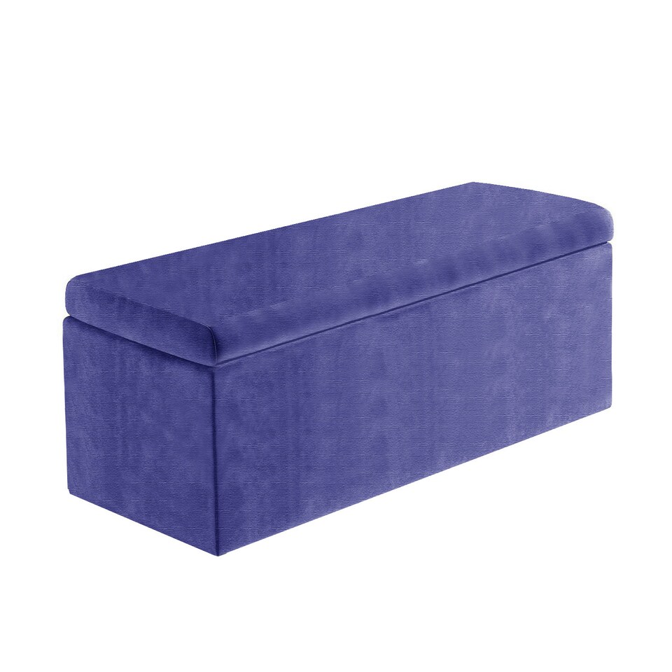 image 1 of 137cm Large Plain Safar Storage Ottoman Box, Blue Naples Upholstered Deep Storage Ottoman End of Bed Bench