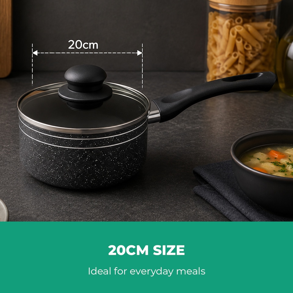 image 1 of ROYALFORD Non-Stick Pressed Aluminium Saucepan Set Tempered Glass Lid