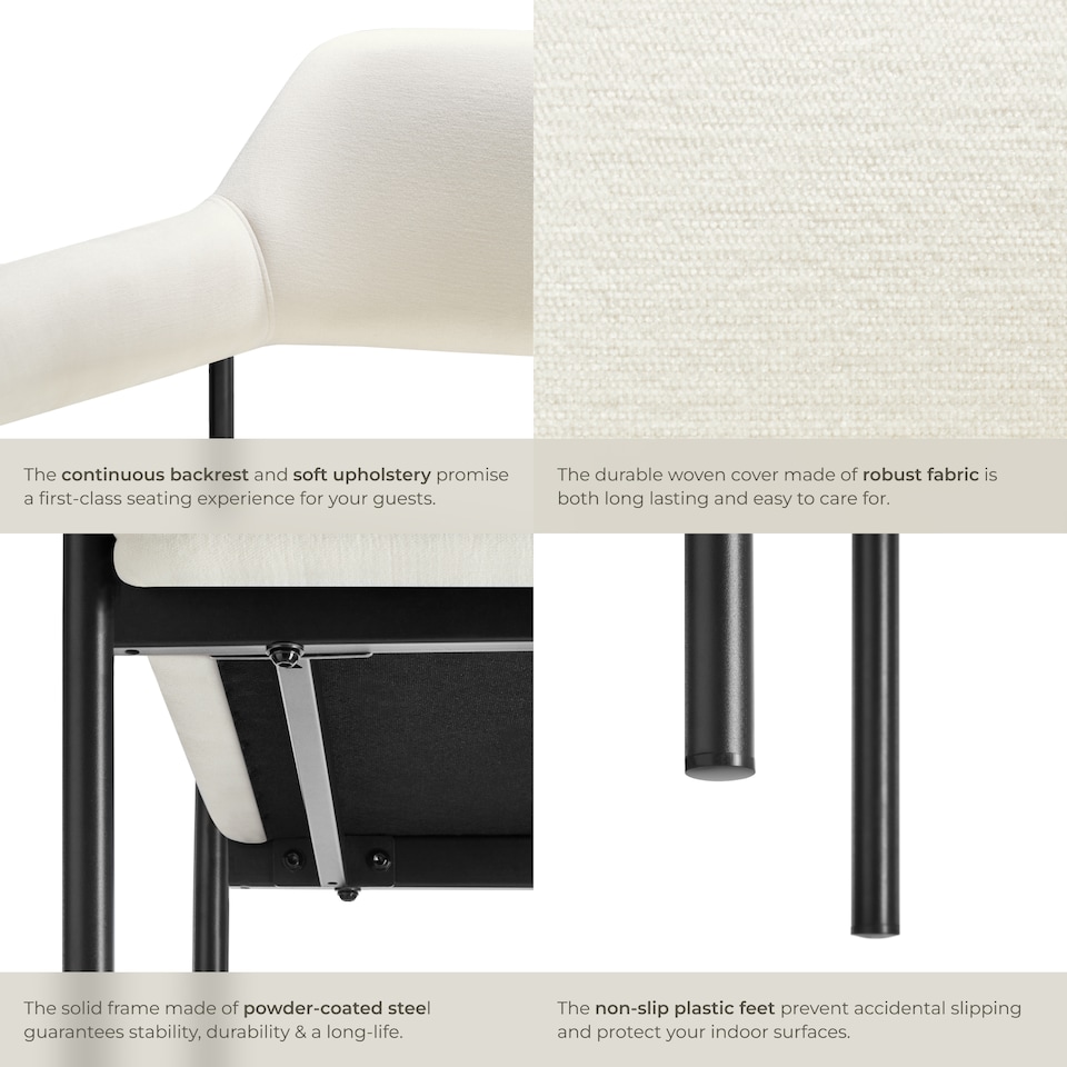 image 1 of Armchair Doe - durable fabric, black powder-coated legs, 120 kg load, 58 x 62 x 85 cm | White | Woven fabric off-white/black | 6