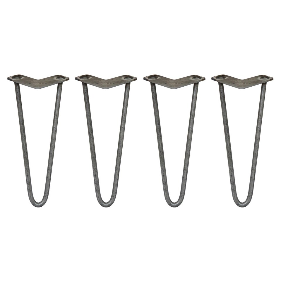 image 1 of 4 x 12" Hairpin Legs - 2 Prong - 12mm - Raw Steel Silver