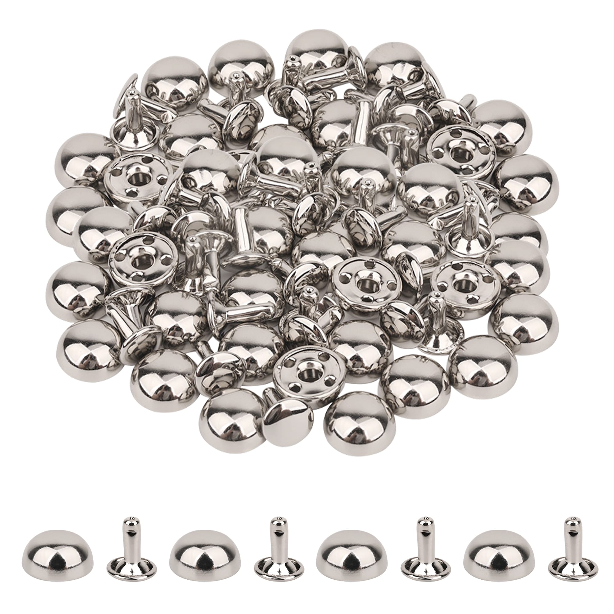 Neel Blue 12mm Dome Shaped Bag Feet Rivets with 9mm Round Studs - 25pcs in Silver