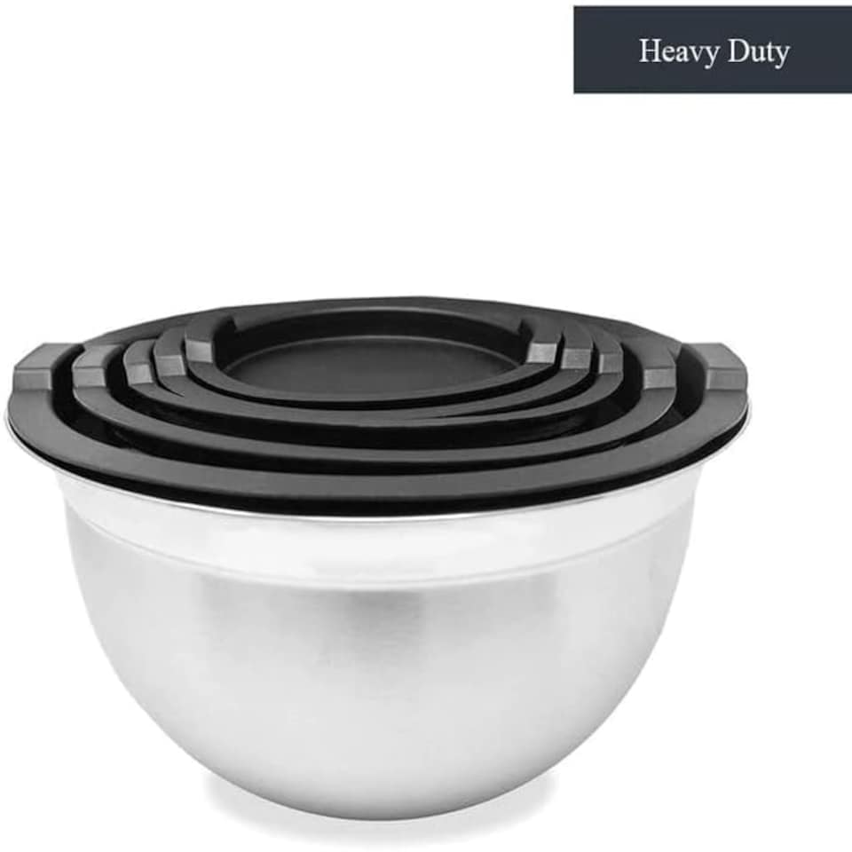 image 1 of Mixing Bowl Set of 5, Stainless Steel Nesting Bowls for Meal Preparation Kitchen Baking Air Tight Black lids