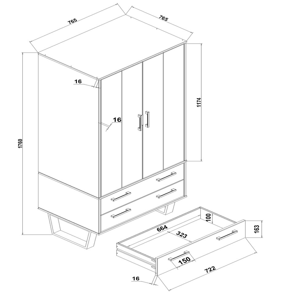 image 1 of Core Products Texas, 2 Door, 2 Drawer Wardrobe H176cm x W76.5cm x L53cm Grey