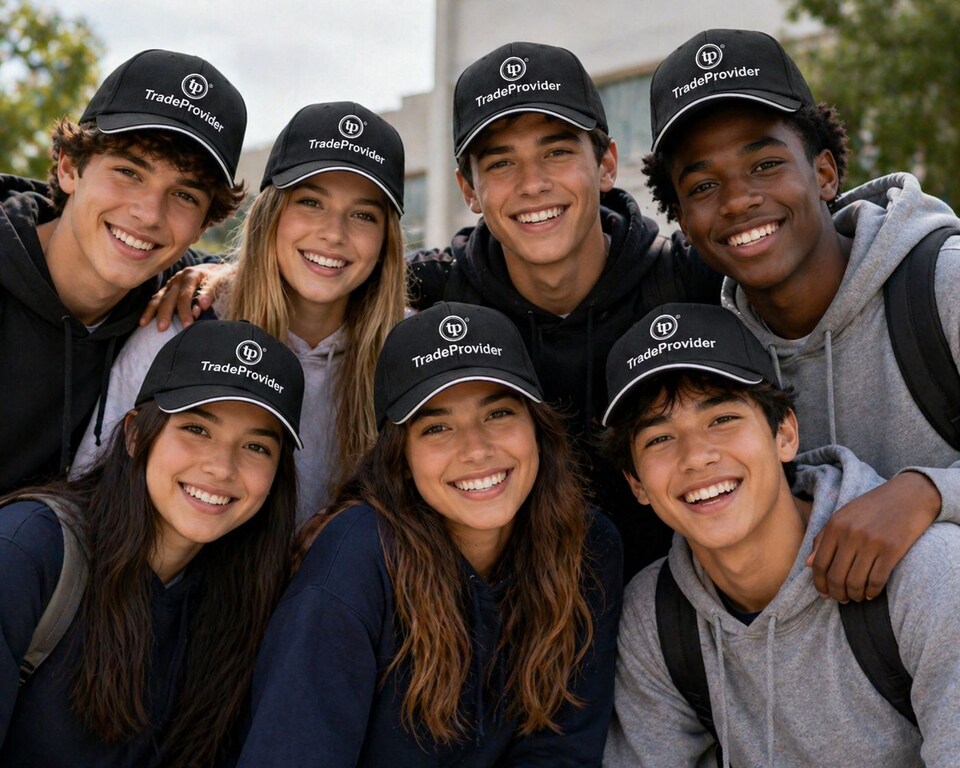 image 1 of TradeProvider Premium Adjustable Baseball Cap, Curved Peak with Contrast Pipping for Men & Women (Black)