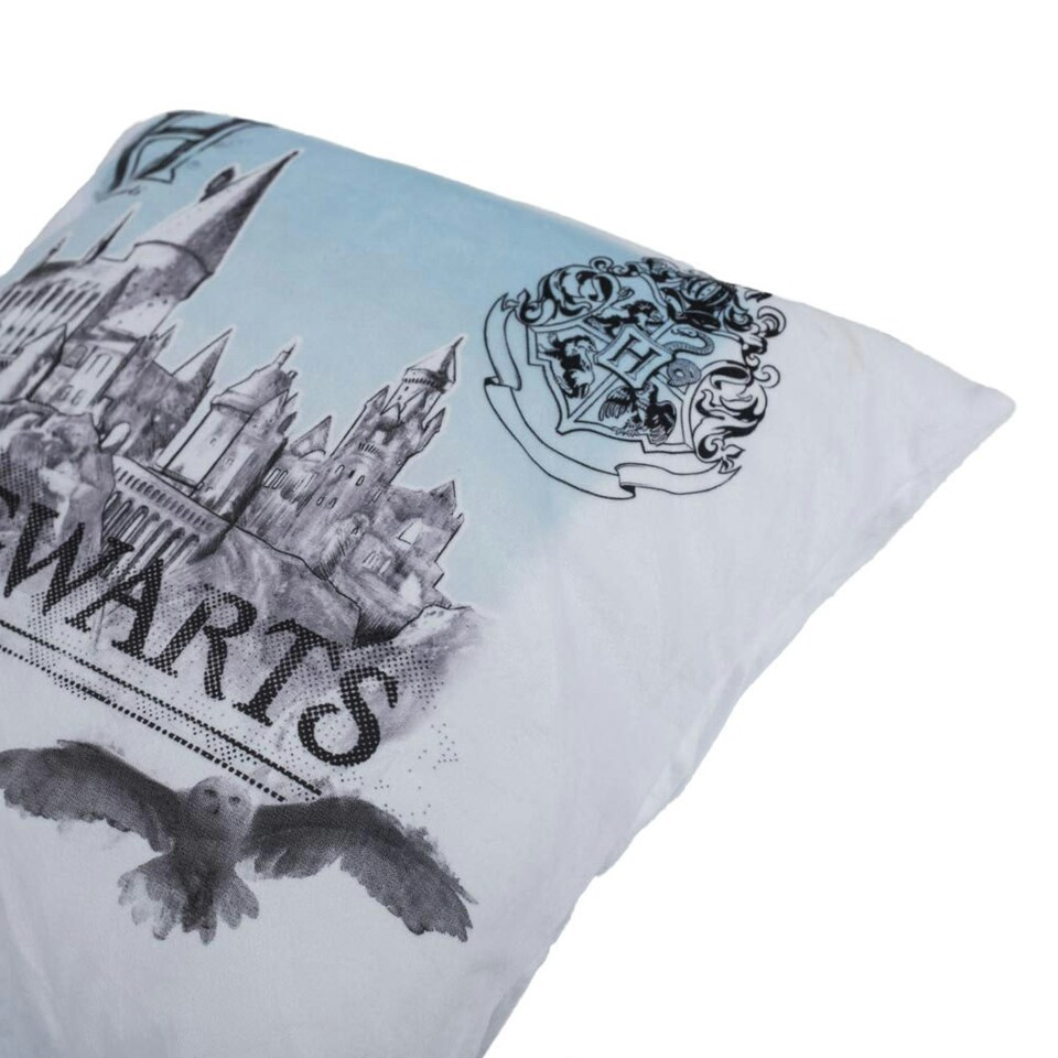 image 1 of Harry Potter Hogwarts Velvet Feel Cushion - White/Black - One Size White | One Size