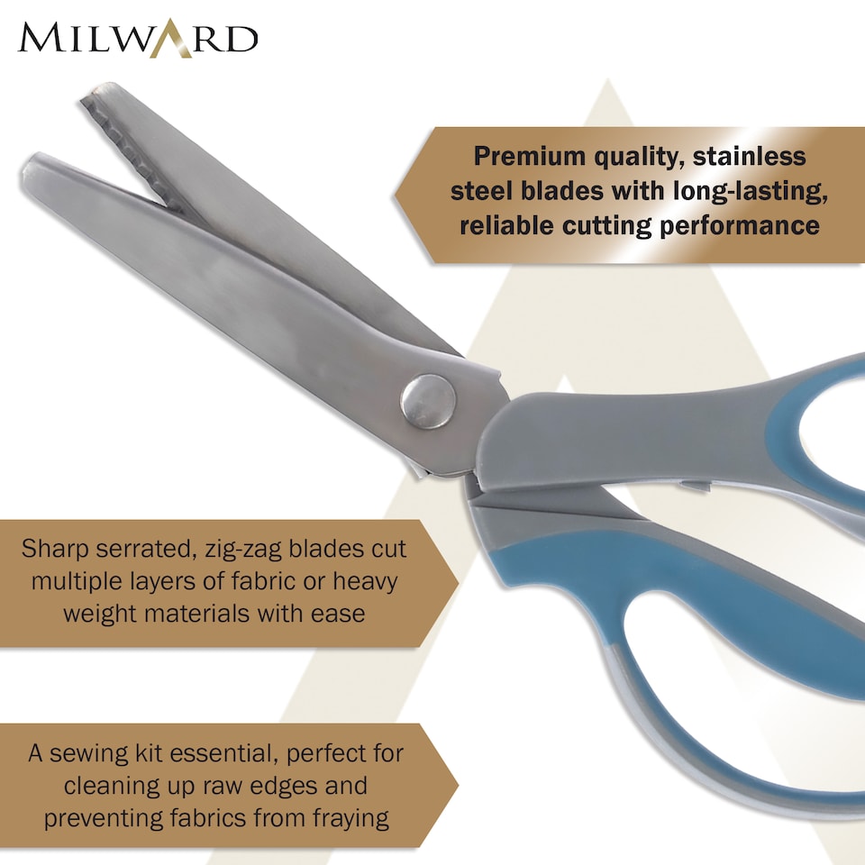 image 1 of Milward Pinking Shears - 23.5cm/9.25in Soft-Grip Zigzag Fabric & Craft Scissors for Sewing, Quilting & Papercraft