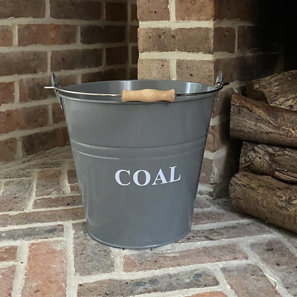 image 1 of Large Metal Fireside Fireplace Coal Bucket in French Grey