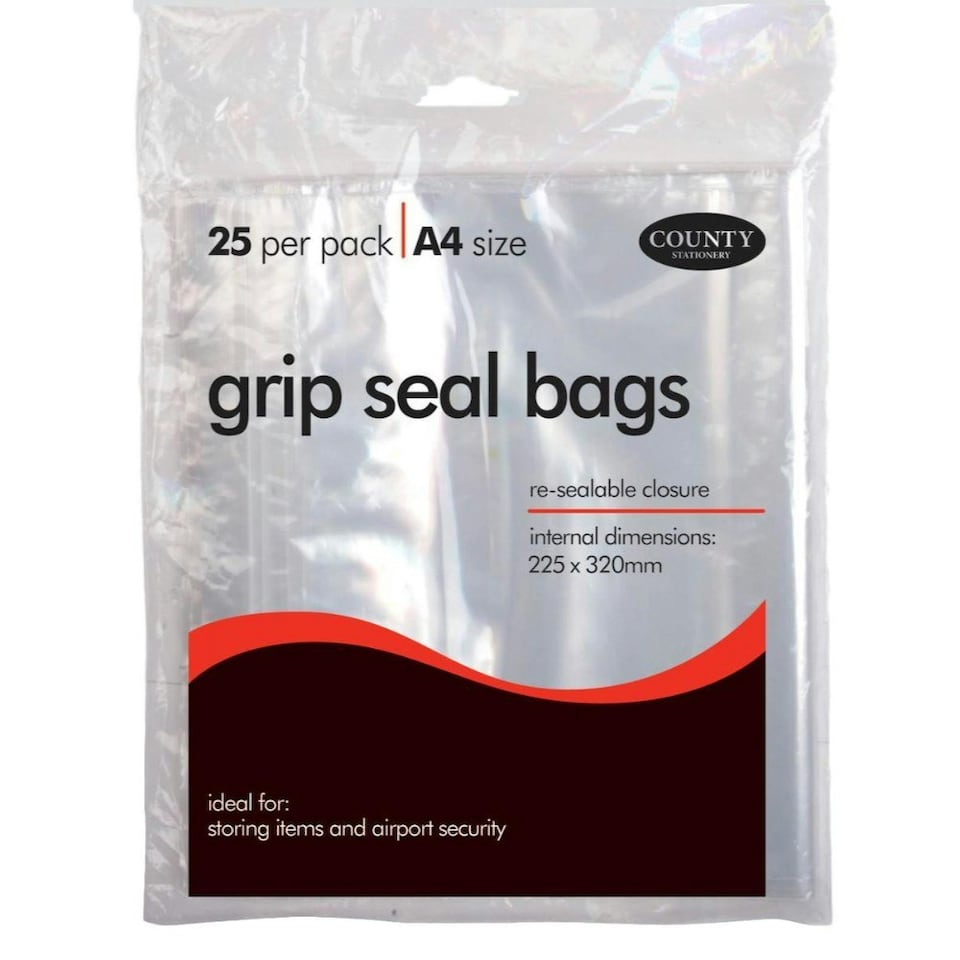 image 1 of Pack of 25 A4 County Grip Seal Bags