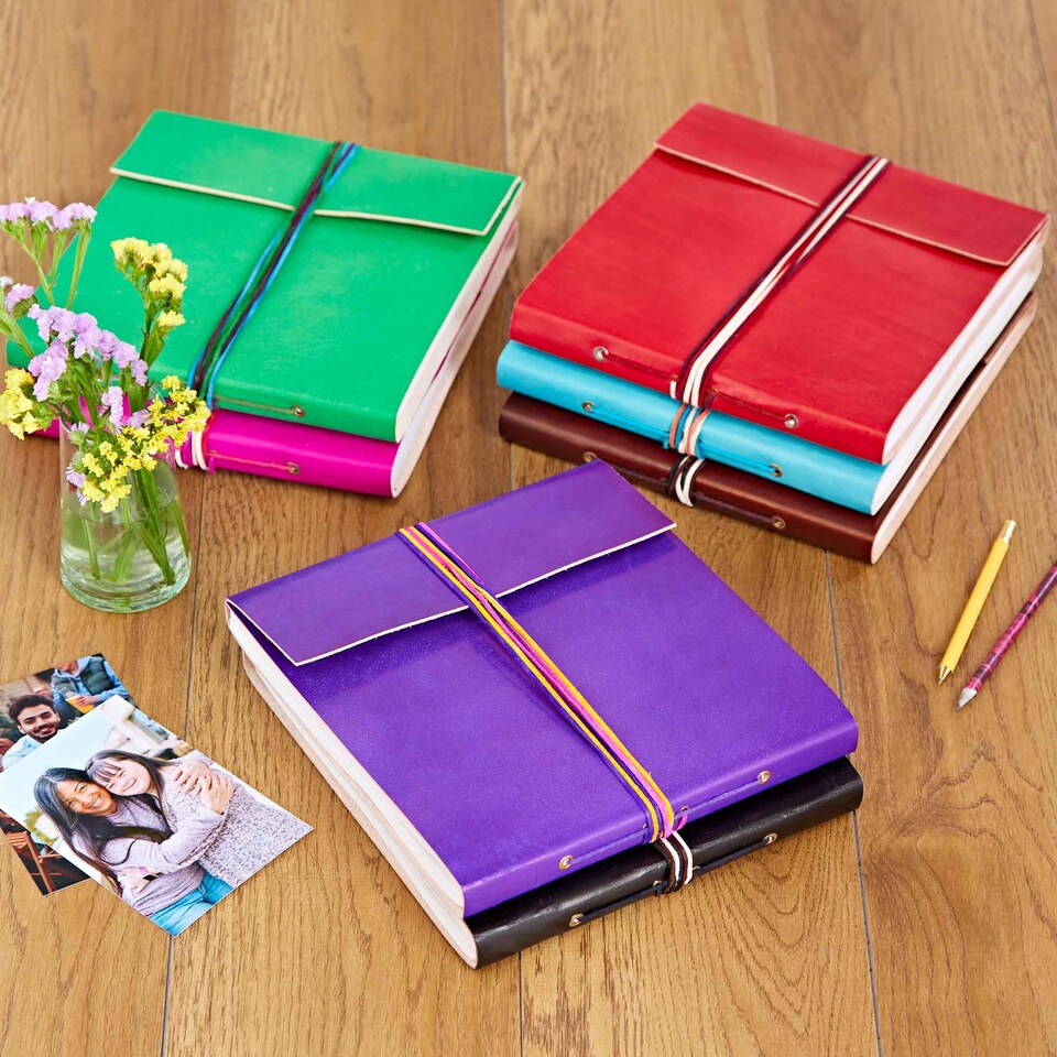 image 1 of Large Coloured Distressed Leather 3-String Photo Album