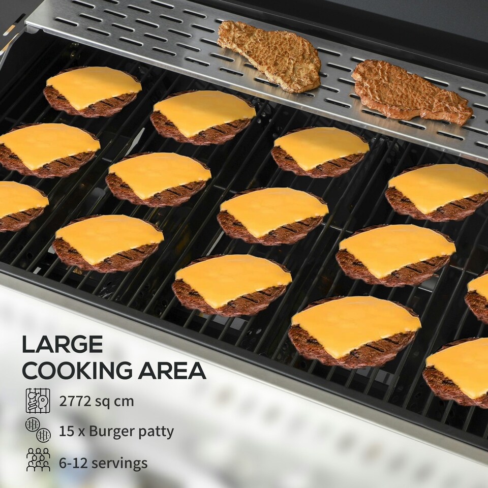 image 1 of Outsunny 4+1 Burner Propane Gas Barbecue Grill with Thermometer, Bottle Opener