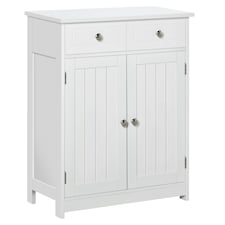 kleankin Bathroom Floor Storage Cabinet w/ 2 Drawers Door Cupboard White