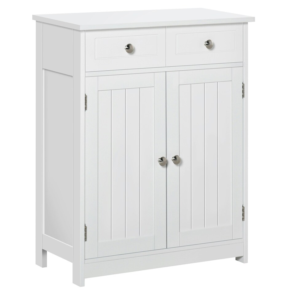image 1 of kleankin Bathroom Floor Storage Cabinet w/ 2 Drawers Door Cupboard White