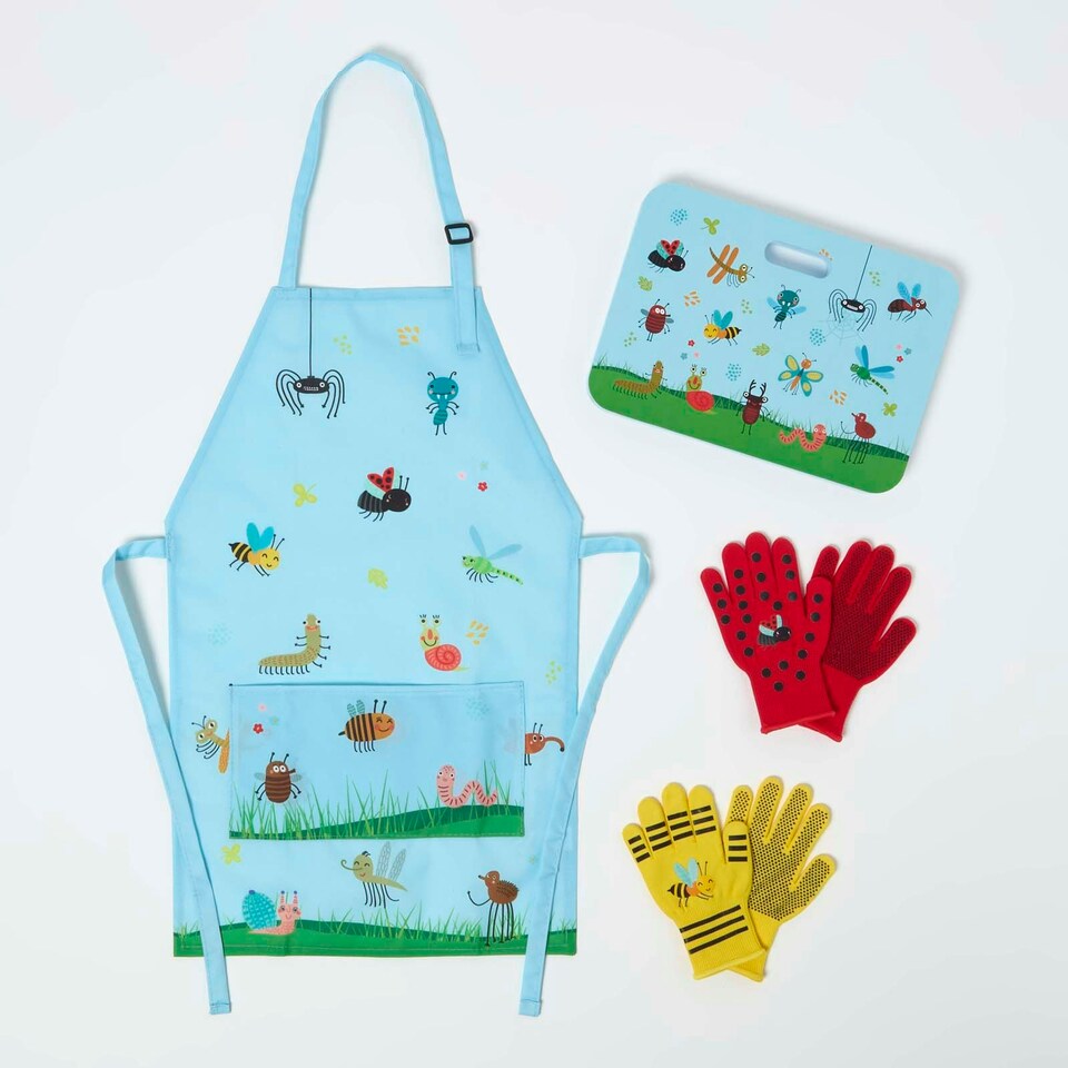 image 1 of Homescapes Children's Gardening Gloves with Yellow Bee Design Green
