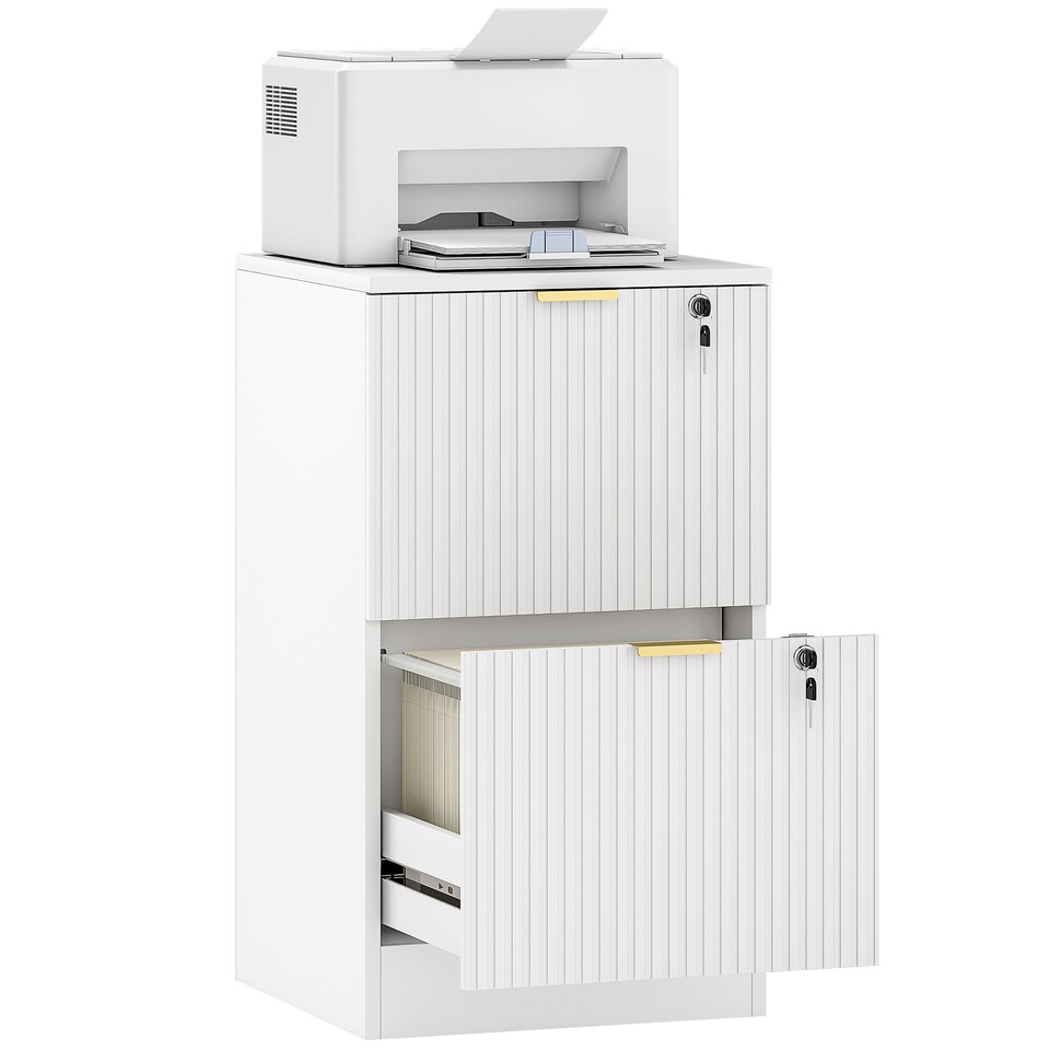 image 1 of Filing Cabinet, File Cabinet with 2 Lockable Drawers and Hanging Rails | White | White | 40 x 40 x 71 cm
