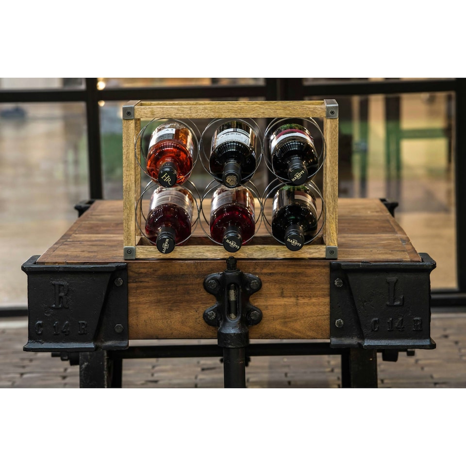 image 1 of KitchenCraft Wine Rack Wood Metal 6 Bottle