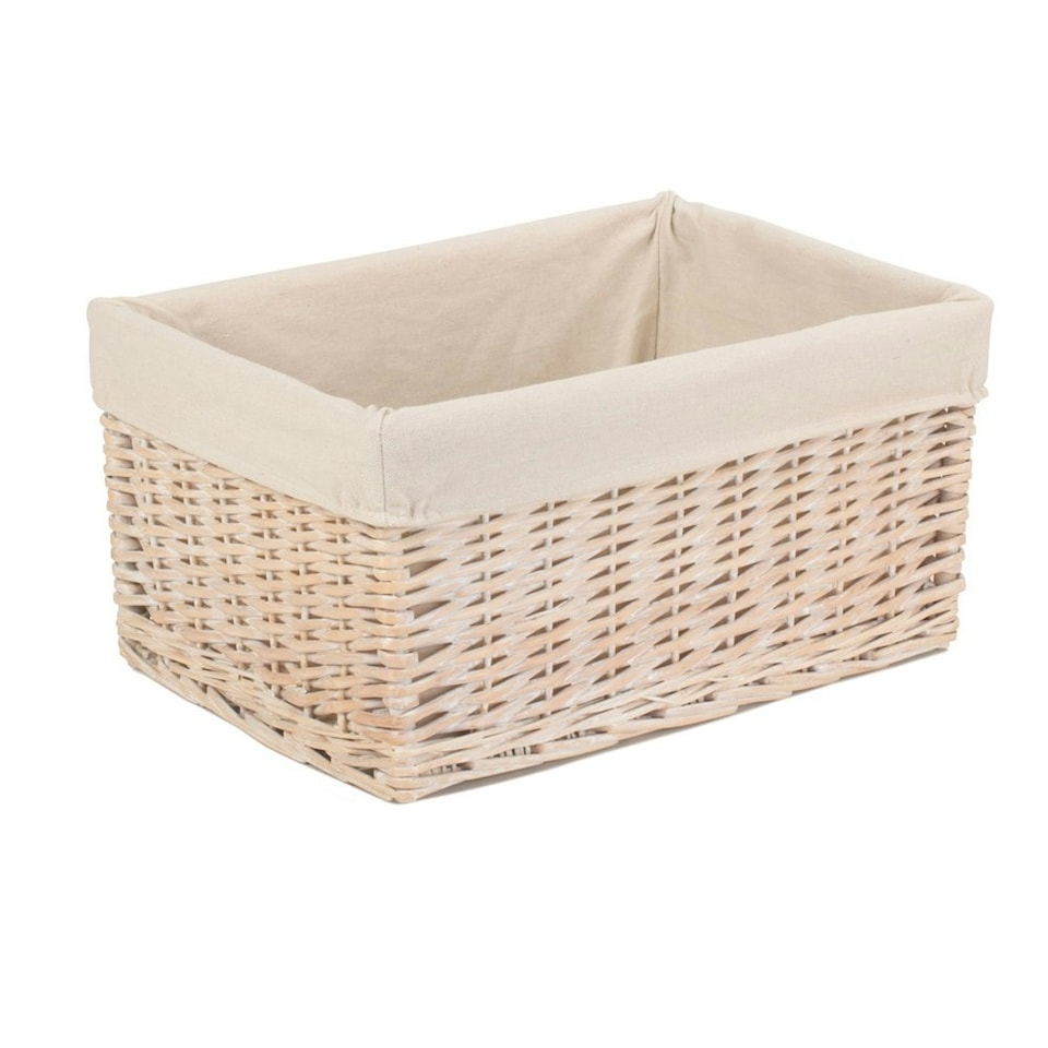 image 1 of Wicker Small White Lined Storage Basket | White | White