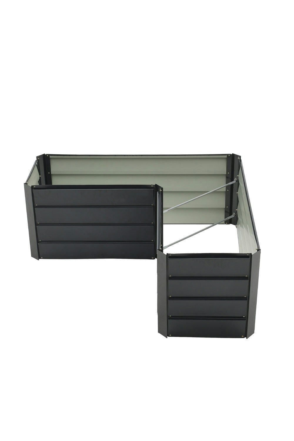 Living and Home Outdoor Metal L-Shaped Raised Garden Bed, Charcoal
