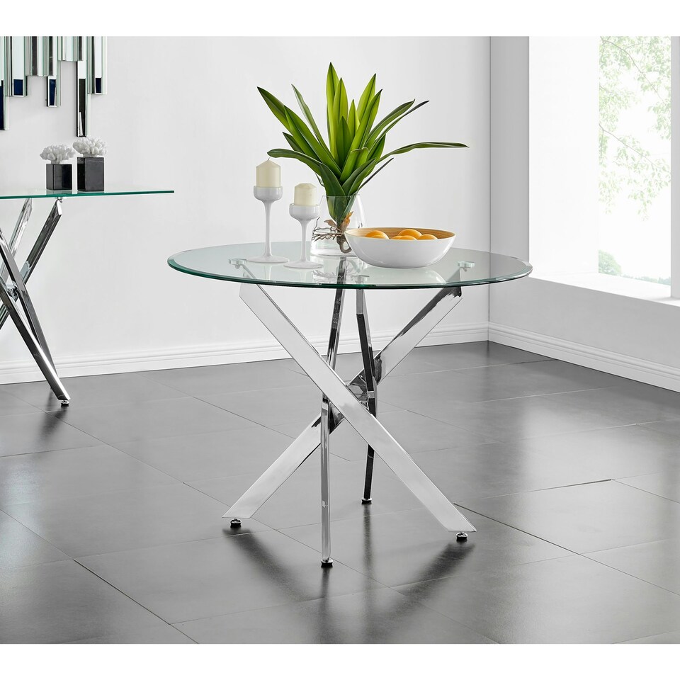 image 1 of Furniturebox Novara Chrome Round Glass Dining Table