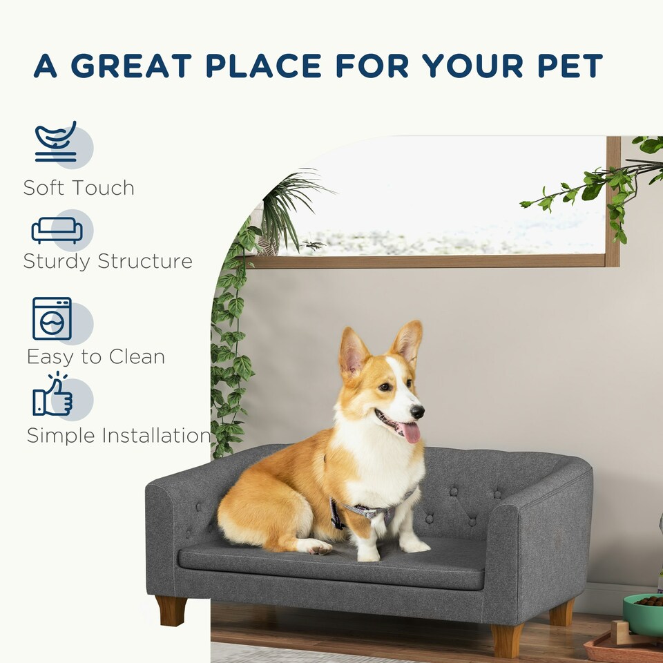 image 1 of PawHut Dog Sofa Bed, Elevated Dog Couch for Small, Medium Dogs - Grey