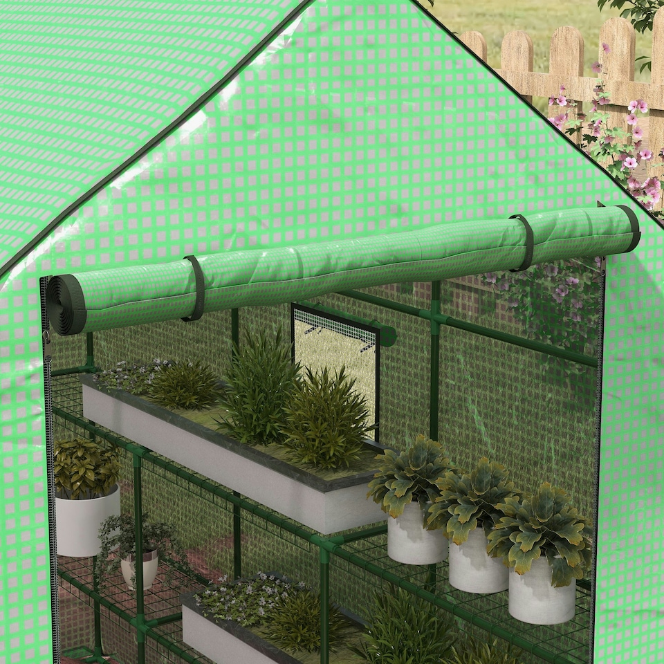 image 1 of Outsunny Walk-in Outdoor Green House with Door and Mesh Windows, Green