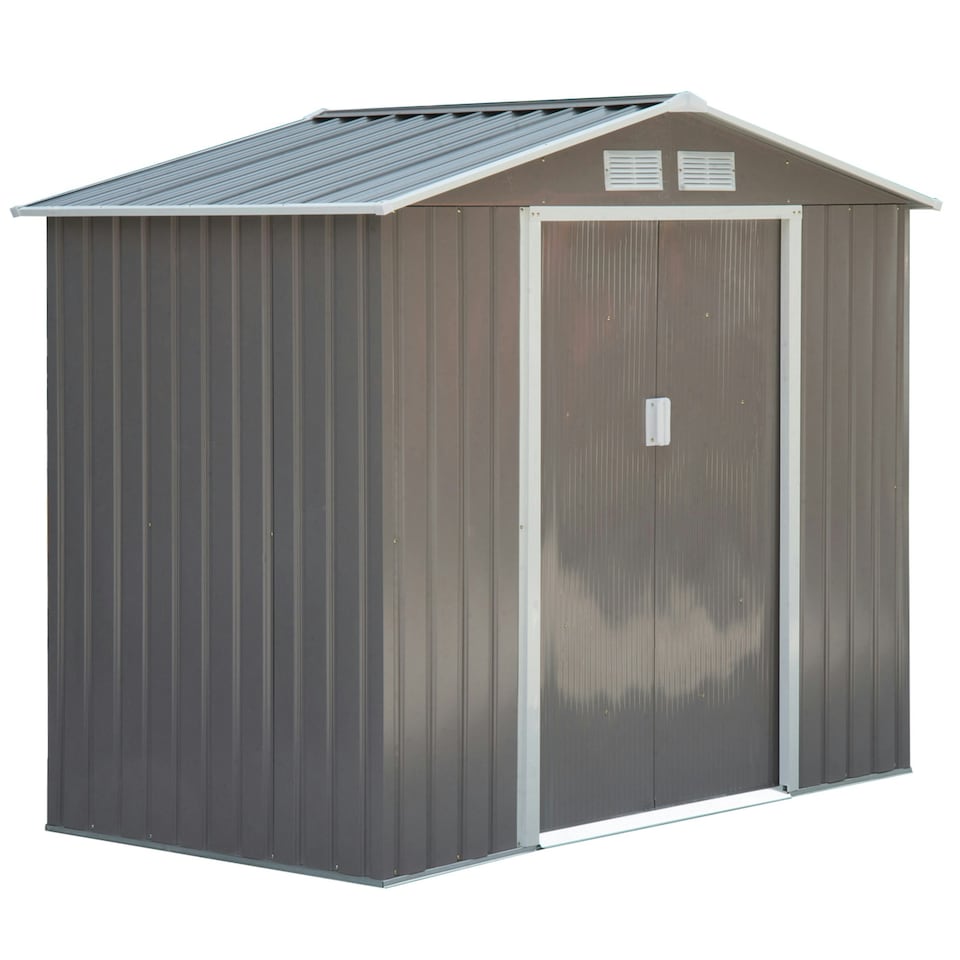 image 1 of Outsunny 7 x 4ft Garden Shed Storage with Foundation Kit and Vents, Grey