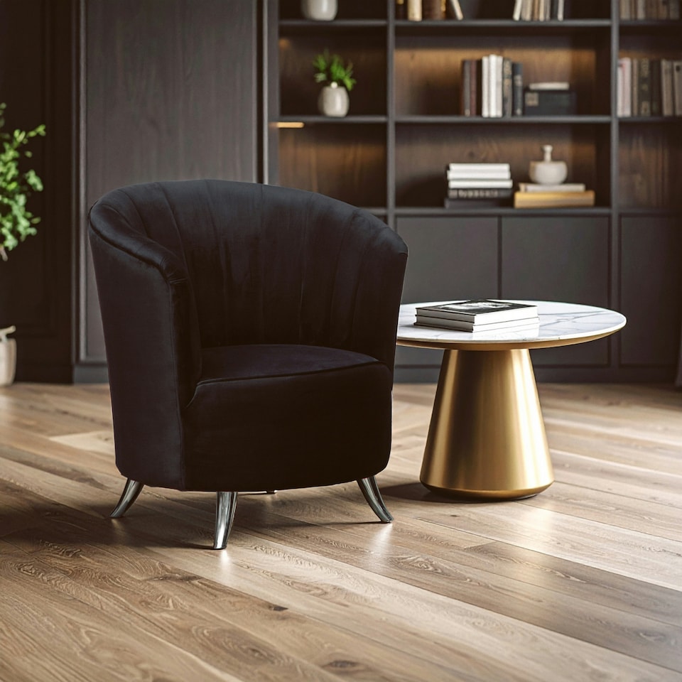 image 1 of Interiors by Premier Black Tub Chair, Stylish Office Chair, Classy Velvet Chair, Round Velvet Upholstery Chair for Lounge