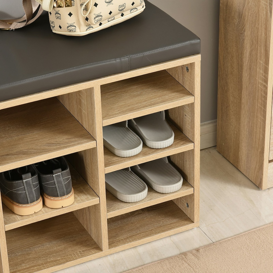 image 1 of HOMCOM Multi-Storage Shoe Rack 14 Compartments Cushion Moving Shelves Home Brown Yellow